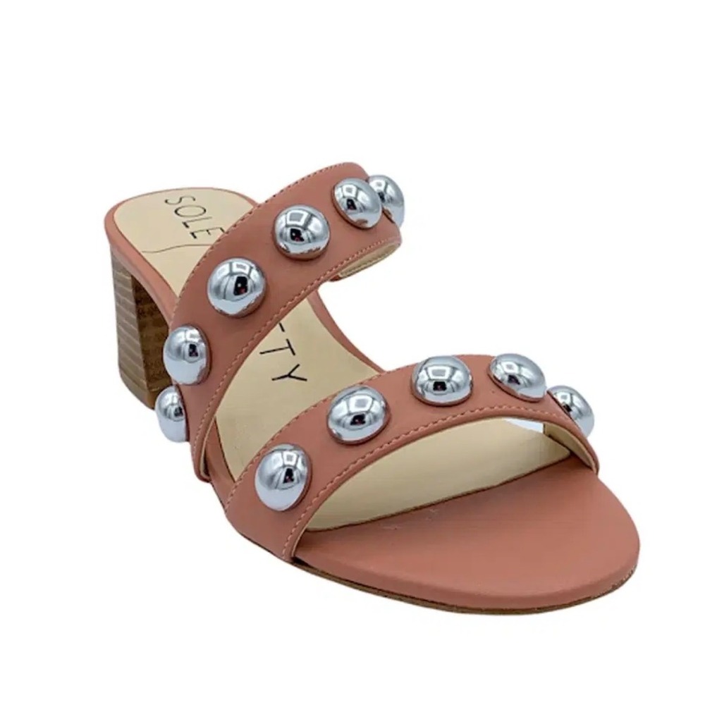 Sole Society Sasandrah Studded Block Heel Sandals Spanish‎ Tile Pink 7M